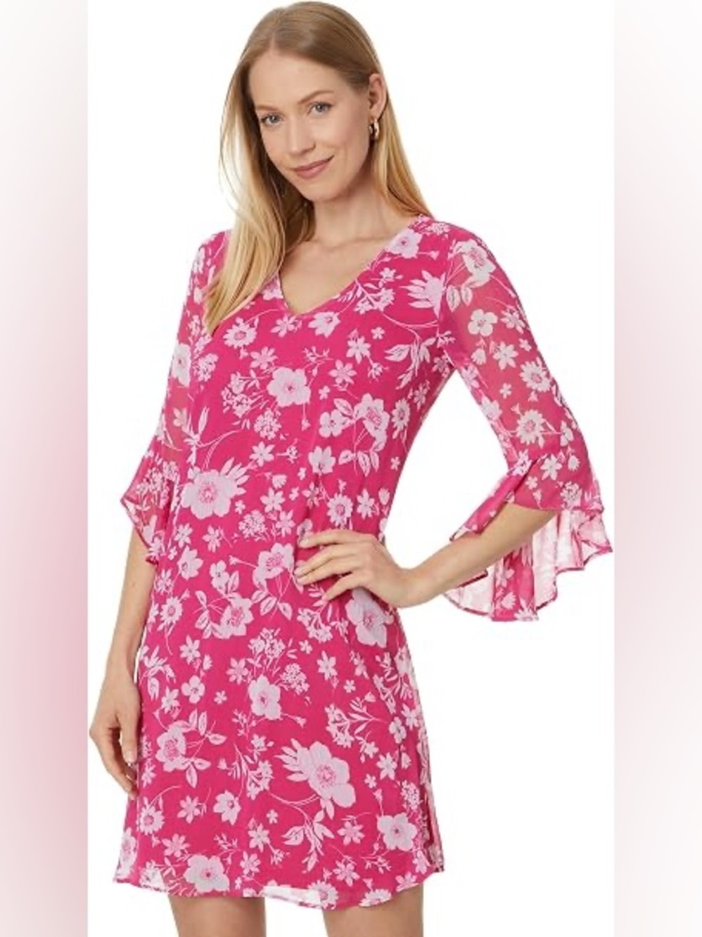 Calvin Klein Hot Pink Floral V-Neck Mini Dress